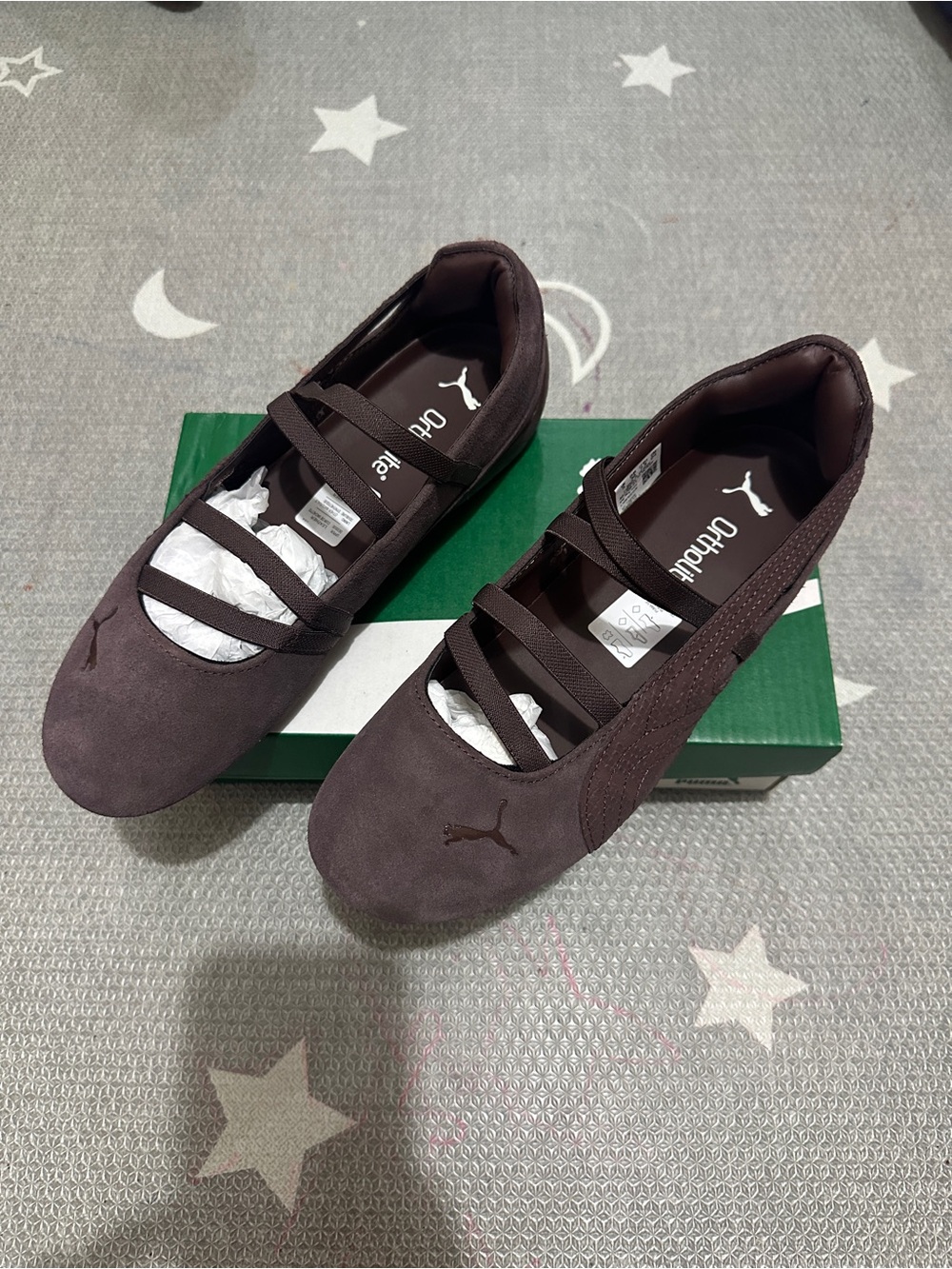 Puma Women's Dark Brown Suede Ballet Flats with Cross Straps